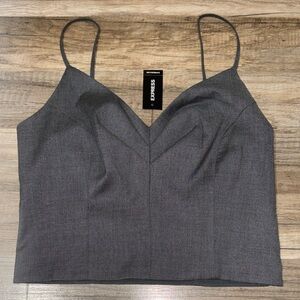 Express Women’s V-Neck Pleated Front Cropped Side Zip Cami Dark Gray Small